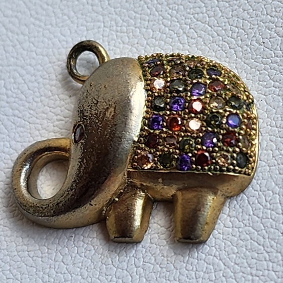 Jewelry - Gorgeous Gold Tone Elephant Hinged Necklace Pendant Color Rhinestones